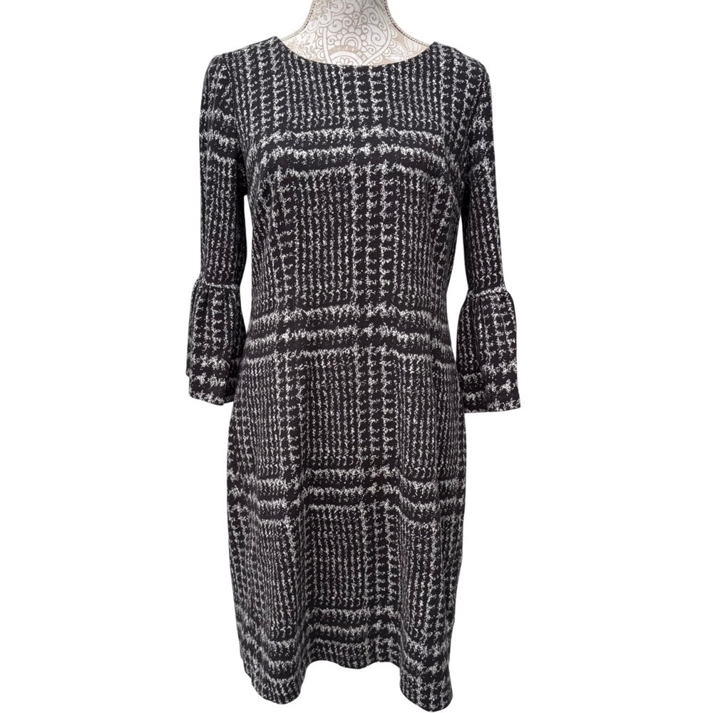 Talbots // black, white abstract plaid print career wear dress size 10 jun2
